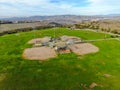 Aerial top view of Community park baseball sports field.