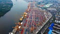 Aerial top view of container cargo ship in the export and import Royalty Free Stock Photo