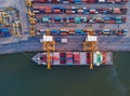 Aerial top view of container cargo ship in the export and import Royalty Free Stock Photo