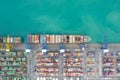 Aerial top view container cargo ship working. Business import export logistic and transportation of International by ship in the Royalty Free Stock Photo