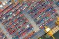 Aerial top view container cargo ship working. Business import export logistic and transportation of International by ship in the Royalty Free Stock Photo