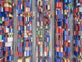 Aerial top view container in port warehouse waiting for export . Royalty Free Stock Photo