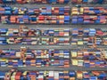 Aerial top view container in port warehouse waiting for export . Royalty Free Stock Photo