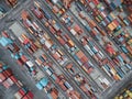 Aerial top view container in port warehouse waiting for export . Royalty Free Stock Photo