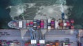 Aerial top view container ship in export and import global business and logistics, Shipping cargo comercial dock by crane, Royalty Free Stock Photo