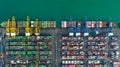 Aerial top view container ship at seaport, Global business logistic import export freight shipping transportation oversea Royalty Free Stock Photo