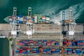 Aerial top view containers terminal and shipping loading containers Royalty Free Stock Photo