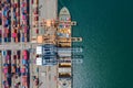 Aerial top view containers terminal and shipping loading containers