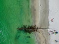 Aerial top view Cortez beach and little rocks pier