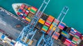 Aerial top view crane shipping container, cargo container ship c Royalty Free Stock Photo