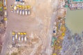 Aerial top view of crushed stone quarry machine in a construction material factory Royalty Free Stock Photo