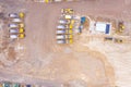 Aerial top view of crushed stone quarry machine in a construction material factory Royalty Free Stock Photo