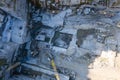 Aerial top view of crushing machinery, conveying crushed granite gravel stone in quarry open pit mining. Processing Royalty Free Stock Photo