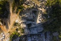 Aerial top view of crushing machinery, conveying crushed granite gravel stone in a quarry open pit mining. Processing plant for Royalty Free Stock Photo