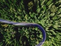 Aerial top view of curvy mountain road Royalty Free Stock Photo