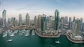 Aerial top view day to night timelapse of Dubai Marina in Dubai, UAE Royalty Free Stock Photo