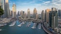 Aerial top view day to night timelapse of Dubai Marina in Dubai, UAE Royalty Free Stock Photo