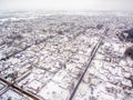 Aerial top view of detached houses in winter