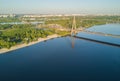 Aerial top view of Dnieper river and Moskovskiy bridge in city of Kiev Royalty Free Stock Photo