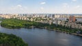 Aerial top view from drone on cityscape, skyline and coastline.