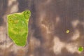 Aerial top view drone photography of a land with sown green fields in countryside Royalty Free Stock Photo