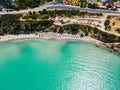 Aerial top view by drone of tropical beach of Voulisma beach, Istron, Crete, Greece Royalty Free Stock Photo