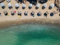 Aerial top view by drone of tropical beach of Voulisma beach, Istron, Crete, Greece Royalty Free Stock Photo