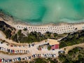 Aerial top view by drone of tropical beach of Voulisma beach, Istron, Crete, Greece Royalty Free Stock Photo