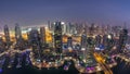 Aerial top view of Dubai Marina day to night timelapse. Modern towers and traffic on the road Royalty Free Stock Photo