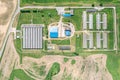 Aerial top view of farm buildings and farmland in the countryside. drone photo Royalty Free Stock Photo