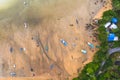 .aerial top view fishing boats parking on the beach during low tide at Rawai beach Phuket Thailand Royalty Free Stock Photo