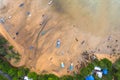 .aerial top view fishing boats parking on the beach during low tide at Rawai beach Phuket Thailand Royalty Free Stock Photo