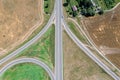 Aerial top view from flying drone of a part of road junction