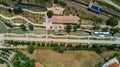 Aerial top view of Fonserannes locks on canal du Midi from above, unesco heritage landmark, France