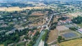 Aerial top view of Fonserannes locks on canal du Midi from above, unesco heritage landmark, France