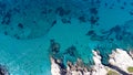 Aerial top view footage of crystal clear water in Samos Royalty Free Stock Photo