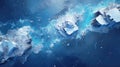 Aerial top view of frozen rocks in Antarctica, ocean water, ice and glacier. Antarctic landscape with islands, snow and icebergs.