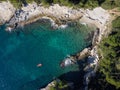 Aerial top view of the Galebove Stijene shore in Medulin, Croatia Royalty Free Stock Photo