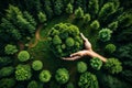 Aerial top view green forest with earth, Green planet in your hands, Save Earth, Texture of forest view.