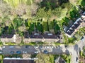 Aerial top view of Hampstead Garden Suburb, an elevated suburb of London. Royalty Free Stock Photo