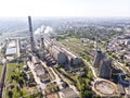 Aerial top view of heat power plant against sky background Royalty Free Stock Photo