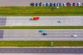 Aerial top view of highway automobile traffic of many cars, transportation concept