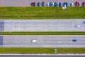 Aerial top view of highway automobile traffic of many cars, transportation concept