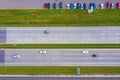 Aerial top view of highway automobile traffic of many cars, transportation concept