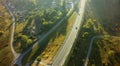 Aerial Top View of highway intersection junction summer morning with car Royalty Free Stock Photo