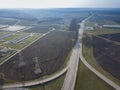 Aerial Top View of highway intersection junction summer morning with car Royalty Free Stock Photo