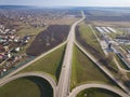 Aerial Top View of highway intersection junction summer morning with car Royalty Free Stock Photo