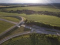 Aerial Top View of highway intersection junction summer morning with car Royalty Free Stock Photo