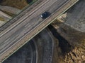 Aerial Top View of highway intersection junction summer morning with car Royalty Free Stock Photo