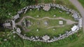 Aerial top view of the historic Druids Temple in Ilton, England